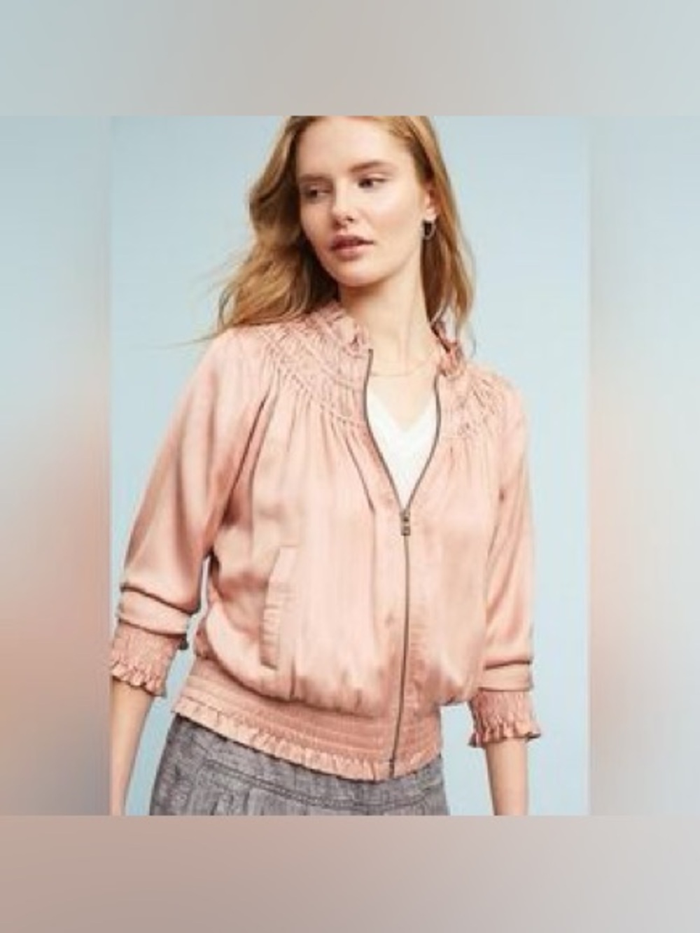 Women's Satin Anthropologie Zip-Front Bomber Jacket